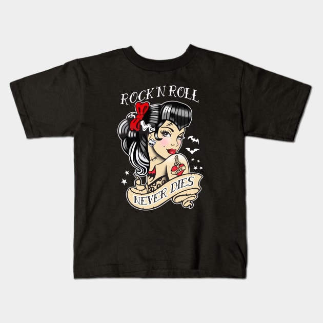 Rock n Roll Never Dies Kids T-Shirt by Gothic Rose